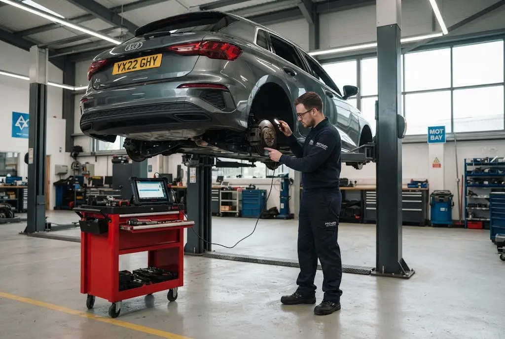 Auto inspection services during a professional vehicle inspection