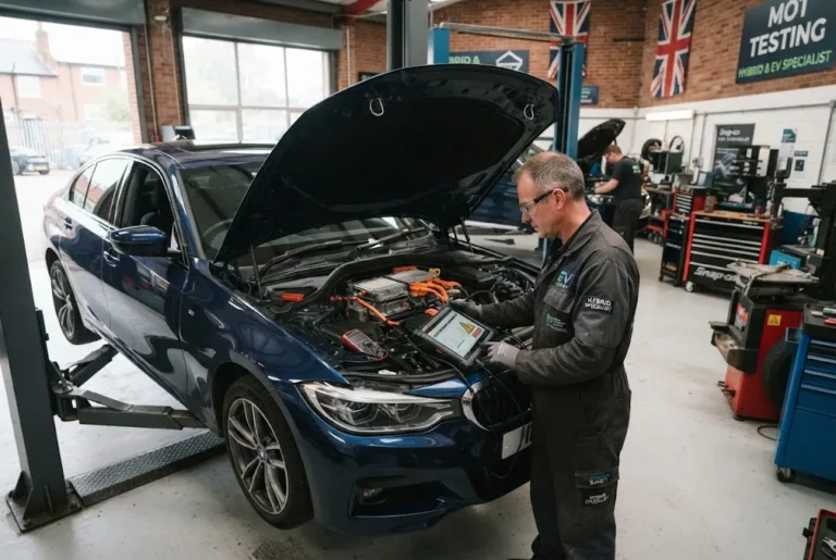 Hybrid services and EV servicing at a UK automotive workshop