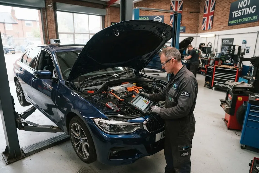 Hybrid services and EV servicing at a UK automotive workshop