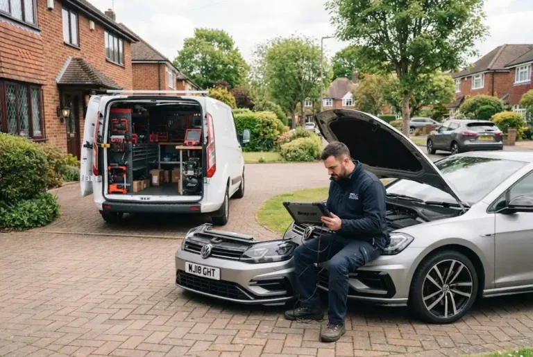 mobile auto service provided by a mechanic at a UK customer location