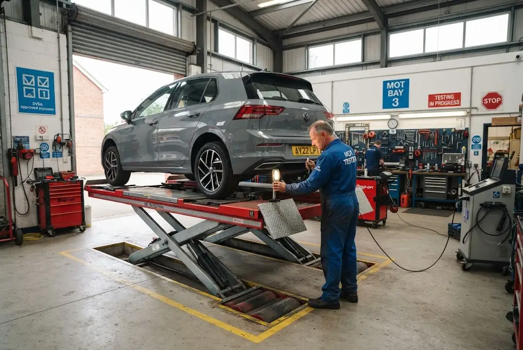 MOT and service inspection at a UK vehicle testing centre